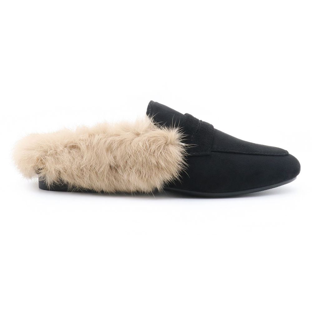 Backless Rabbit Fur Slippers Suede Mules Shoes-vocosishoes