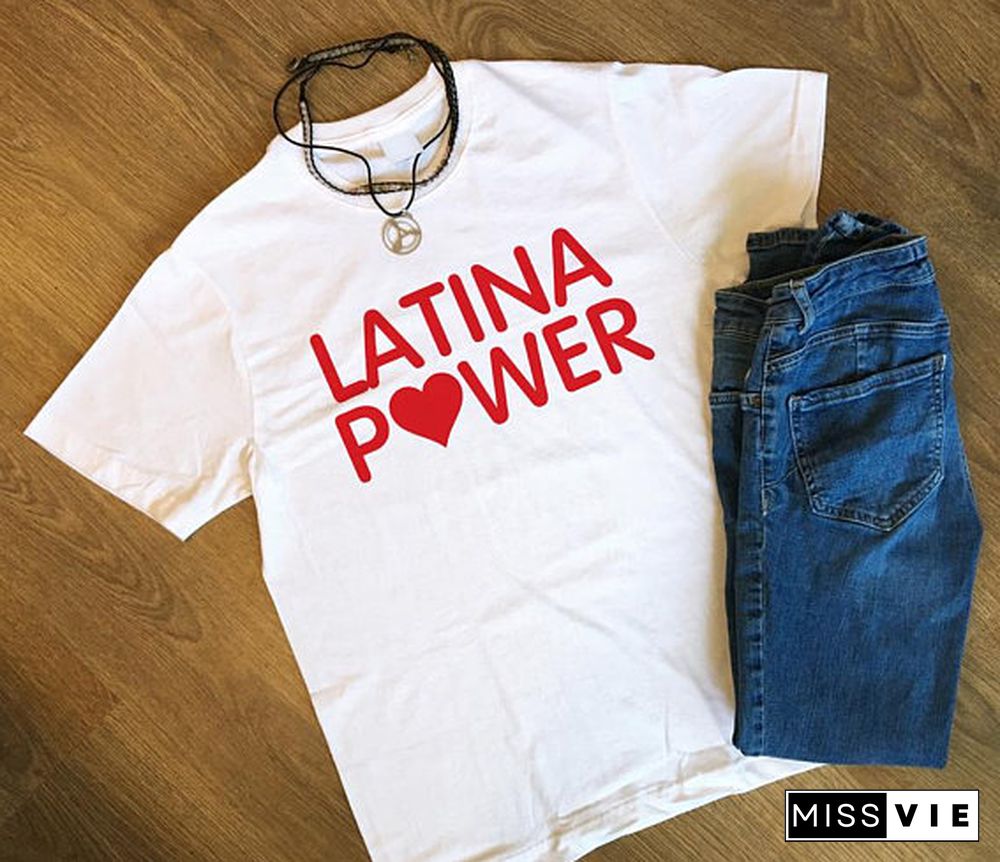 Skuggnas Latina Power T-Shirt Slogan Latin Shirts Feminist Women Shirt Girl Power Tumblr Clothing Women Rights Equality Tops