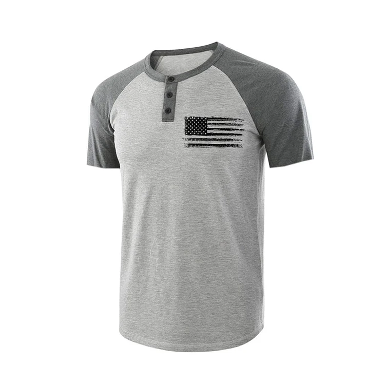 USA FLAG HENLEY NECK RAGLAN GRAPHIC TEE