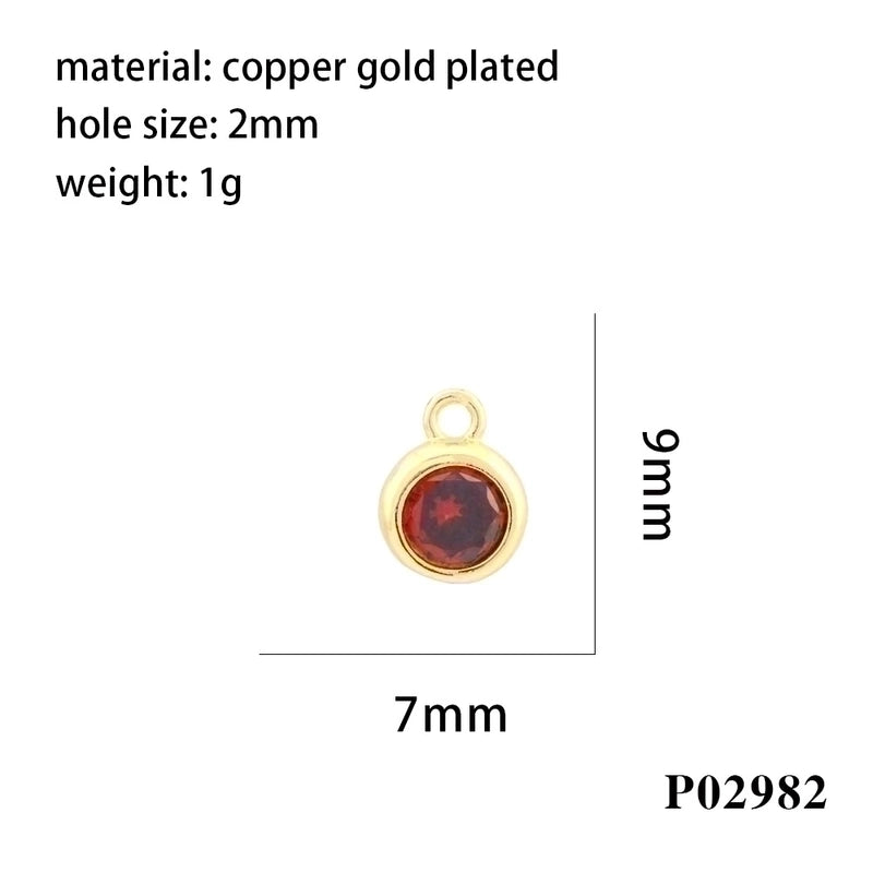 Minimalist Round Copper Plating Inlay Zircon 18k Gold Plated Charms