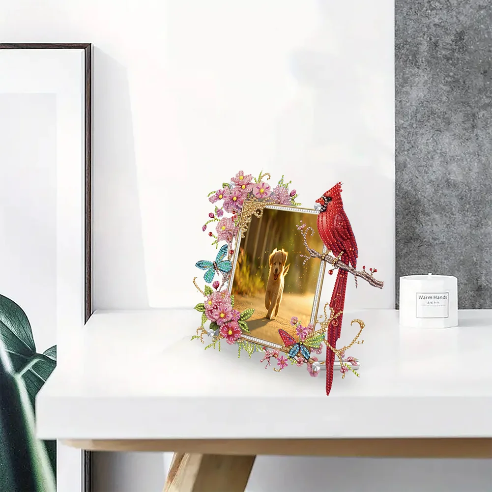 5D DIY Cardinal and Flower Acrylic Special Shape Diamond Painting Picture Frame
