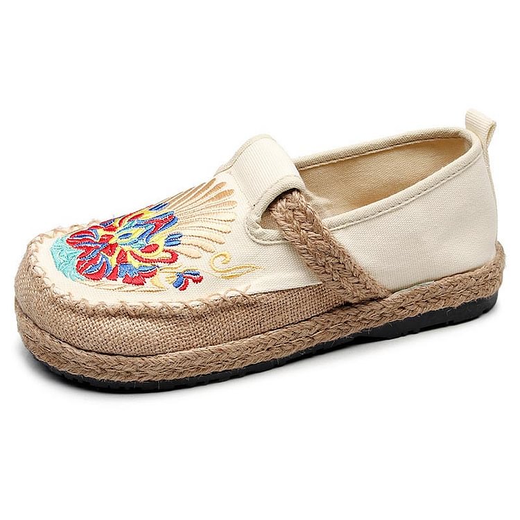 Vintage Embroidery Round Toe Mary Janes Shoes - Modakawa Modakawa
