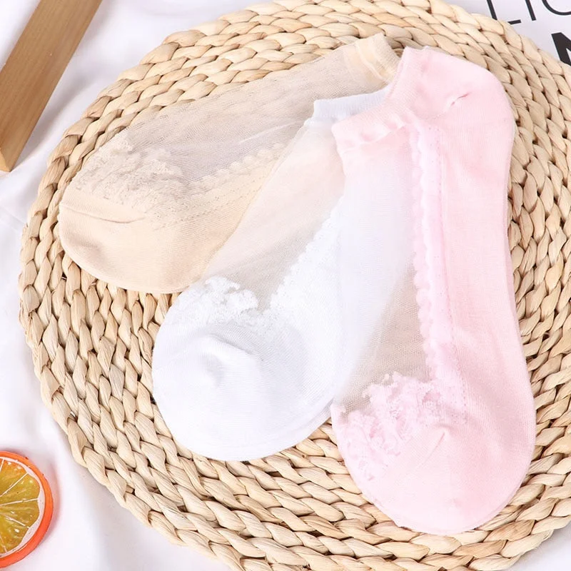 3 Pairs New Elegant Women Girls Cotton Comfortable Solid Dot Spring Summer Wear Low Ankle Invisible Elastic Short Socks