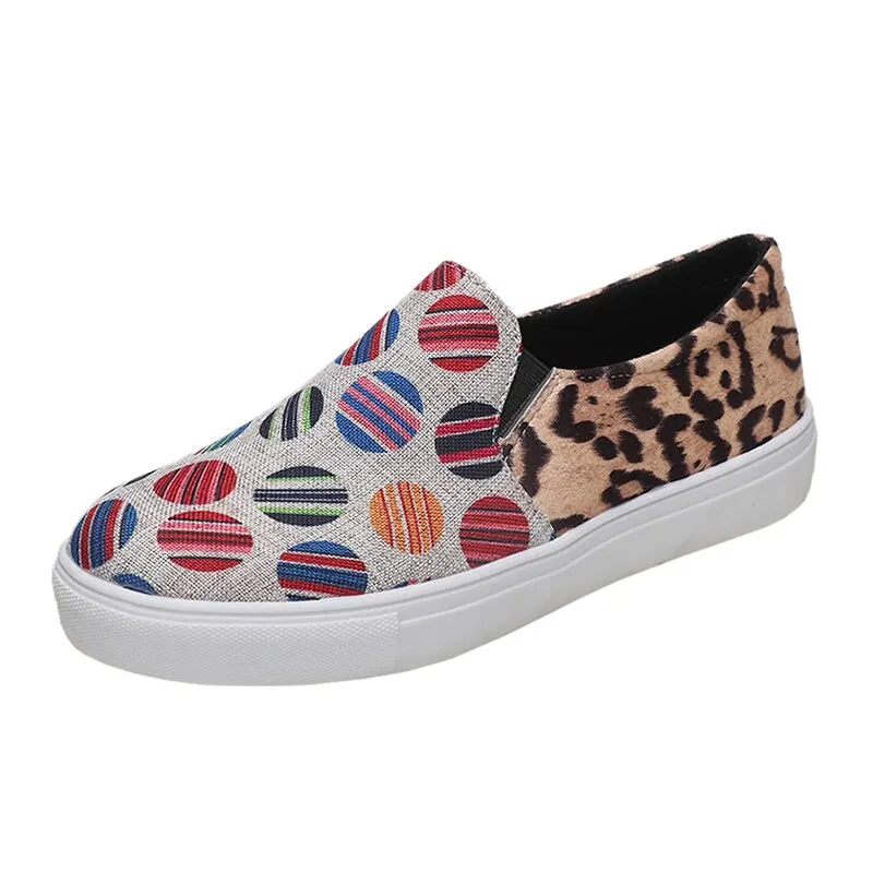 Women's Soft Sole Canvas Flats Colorful Dots Slip On Casual Shoes Woman 2022 Spring Summer Loafers For Women Plus Size 43