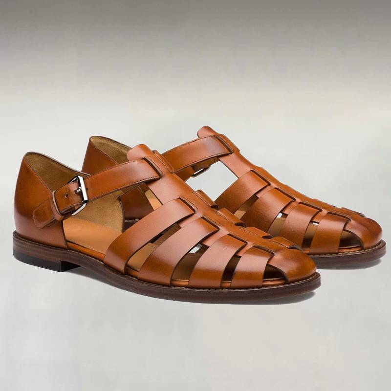 Men's Beach PU Leather Closed Toe Adjustable Strap Fisherman Sandal