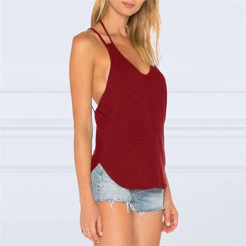 Women Sexy Sleeveless Vest Women Sexy Sleeveless Backless Vest Sexy Tops Open Back Crop A Line Shirt