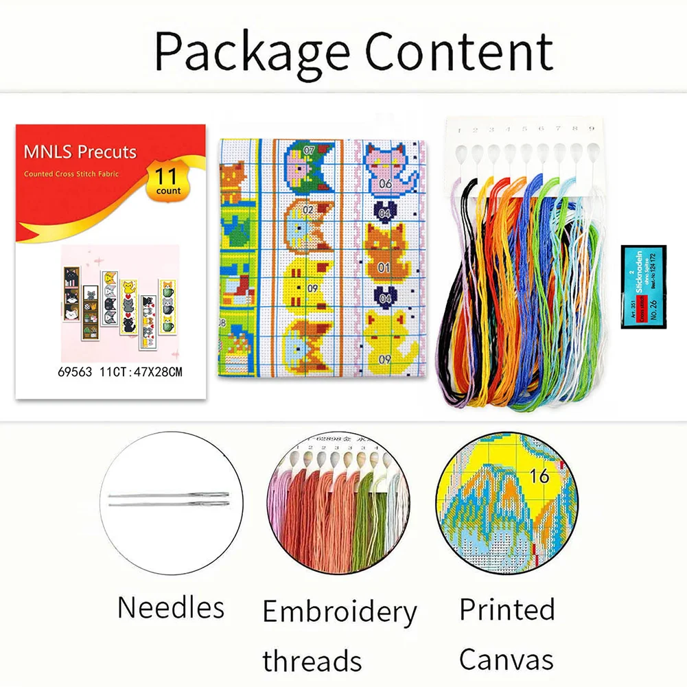 6Pcs Rose DIY Cotton Single-Sided Stamped Needlepoint Bookmark Kit 47x28cm