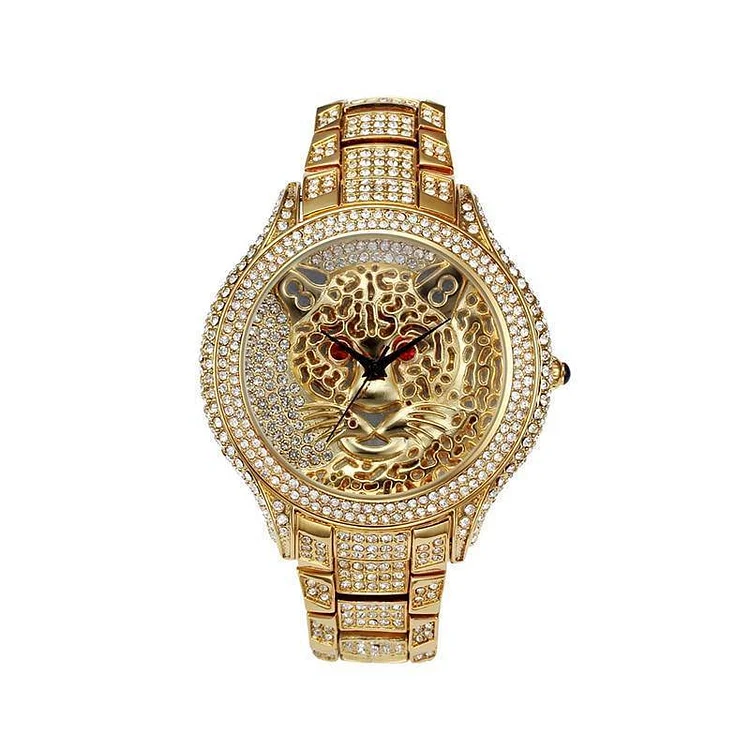 Mens Watches Luxury Tiger Quartz Iced Out Hiphop Jewelry-VESSFUL