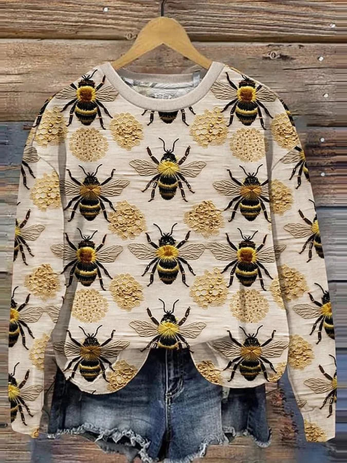 Women's Bee Art Print Long Sleeve Sweatshirt