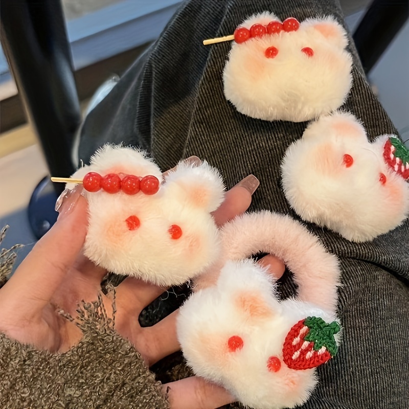 4pcs Cute Bunny Plush Hair Ties - Soft, Elastic Ponytail Holders For Women & Girls, Perfect For Autumn\u002FWinter