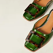 Green Patent Leather Square Toe Flat Mules with 