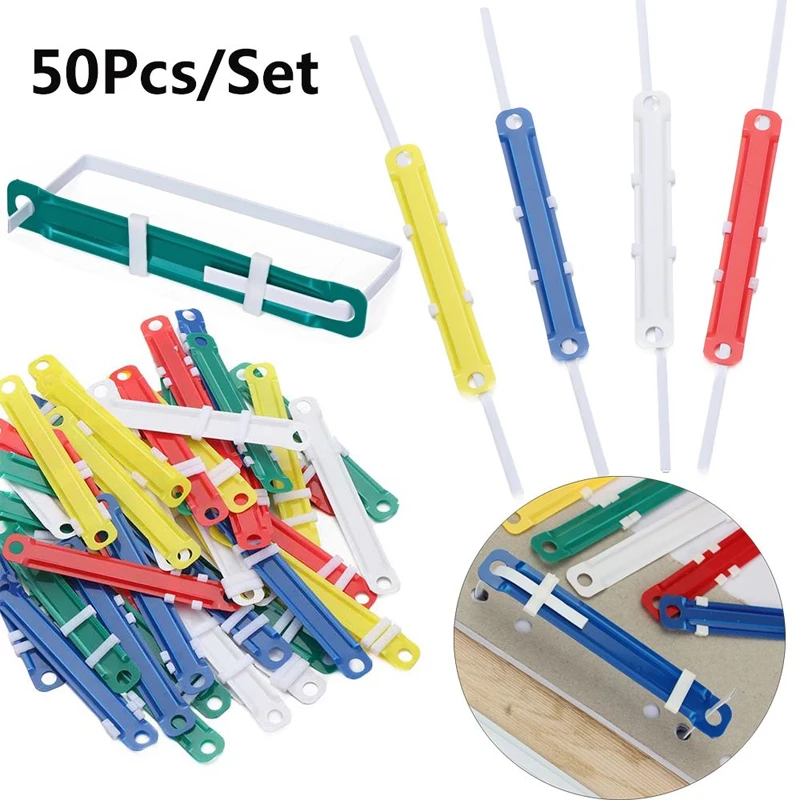 50pcs/Set File Paper Fasteners Plastic Binding Clip Two-Hole Loose-leaf Binder File Folder Office Document Storage Supplies