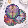 4PCS Wood Diamond Painted Placemats Kitchen Dish Mat with Holder (Dragonfly)