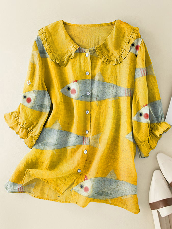 Vintage Sardines Loose Peter Pan Ruffle Collar Shirt