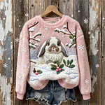 Lovely Bunny In The Snow Cozy Plush Sweatshirt - Image 2