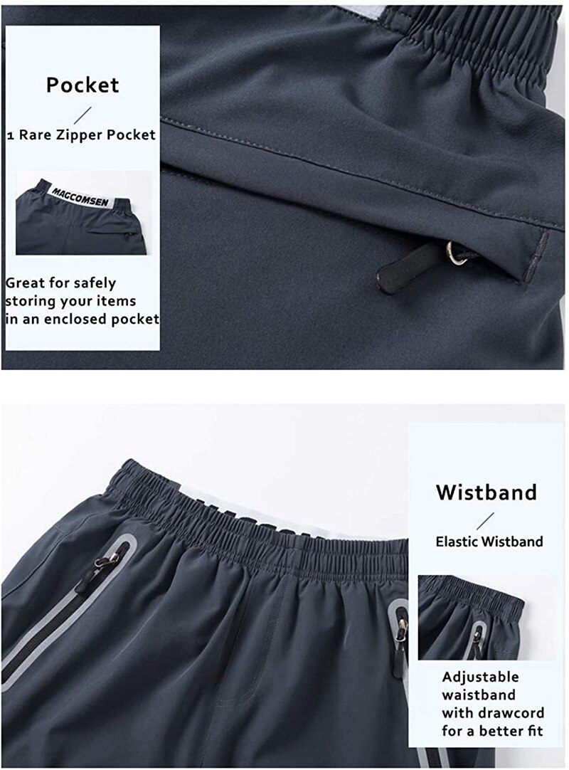 Men's Outdoor Hiking Summer Quick Dry Thin Breathable Ripstop Knee Shorts with Reflective Zipper Pockets