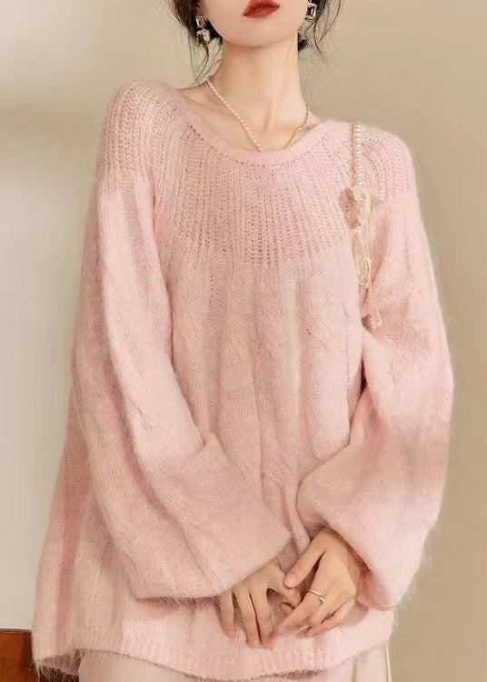 VCSHOES Pink O Neck Hollow Out Knitted Sweaters Tops Spring