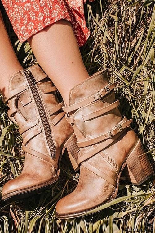 Vintage Buckle Zipper Mid-Calf Boots