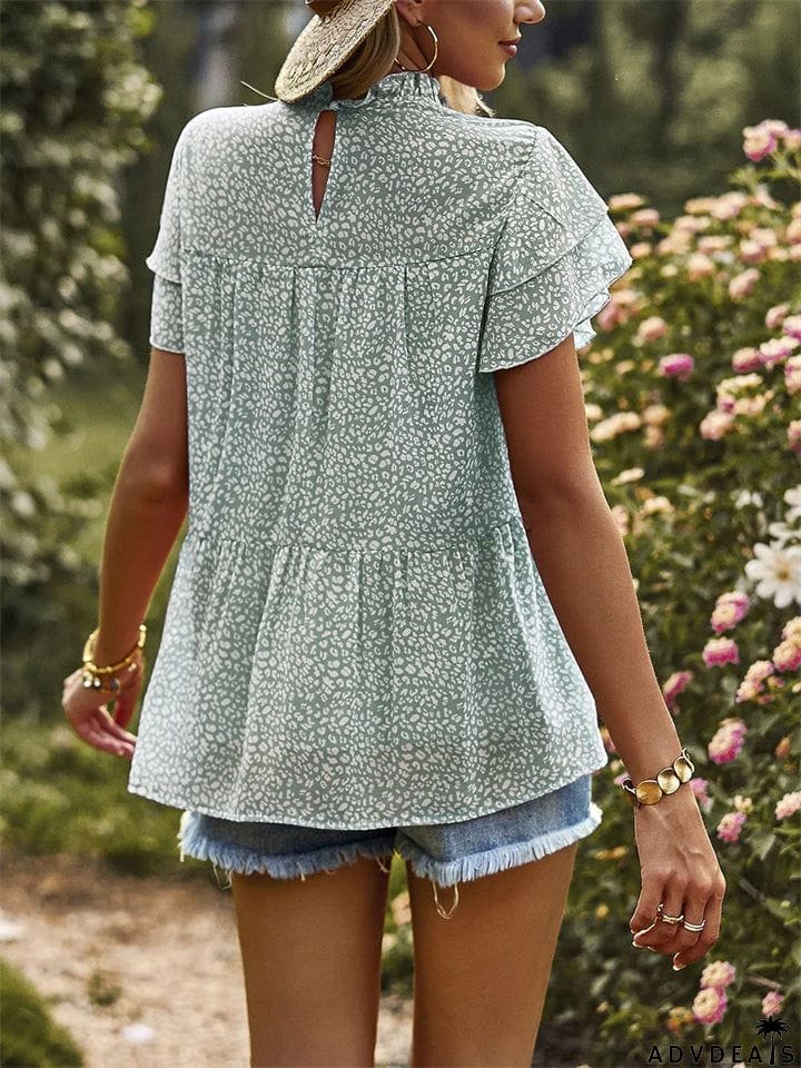 Ladies Sweet Cozy Short Sleeve Polka Dot Chiffon Shirts