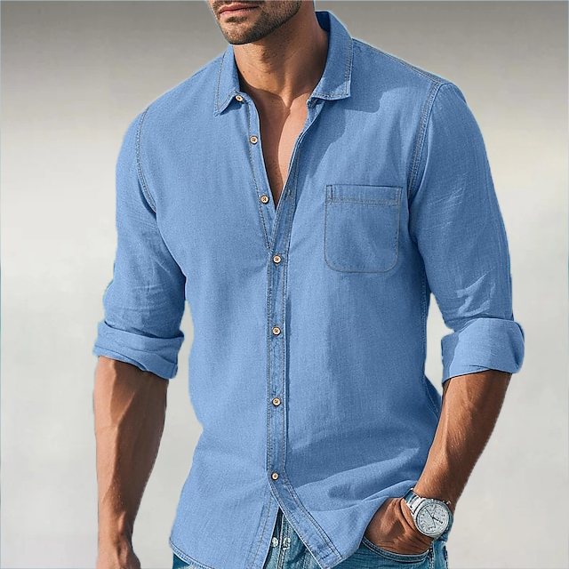 Men's Retro Turndown Collar Button Denim Long Sleeve Shirt