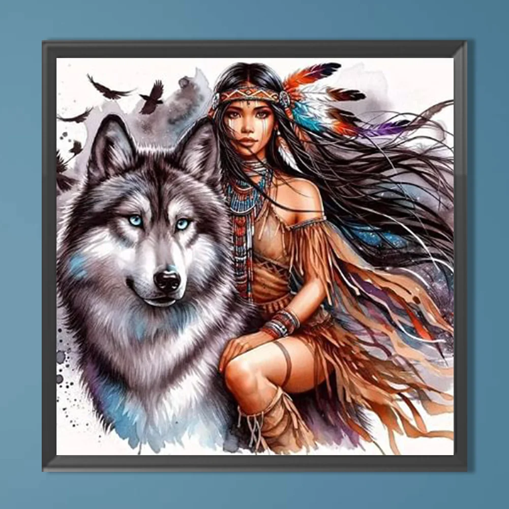 Diamond Painting - Full Round Drill - Wolf Girl(Canvas|40*40cm)