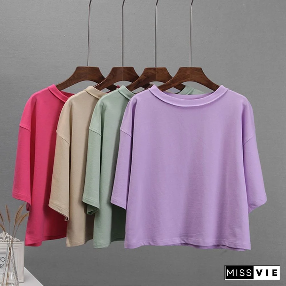 Summer Cotton Sets Women Casual Two Pieces T Shirts and Elastic Waist Shorts Pants Loose Soft Tracksuit