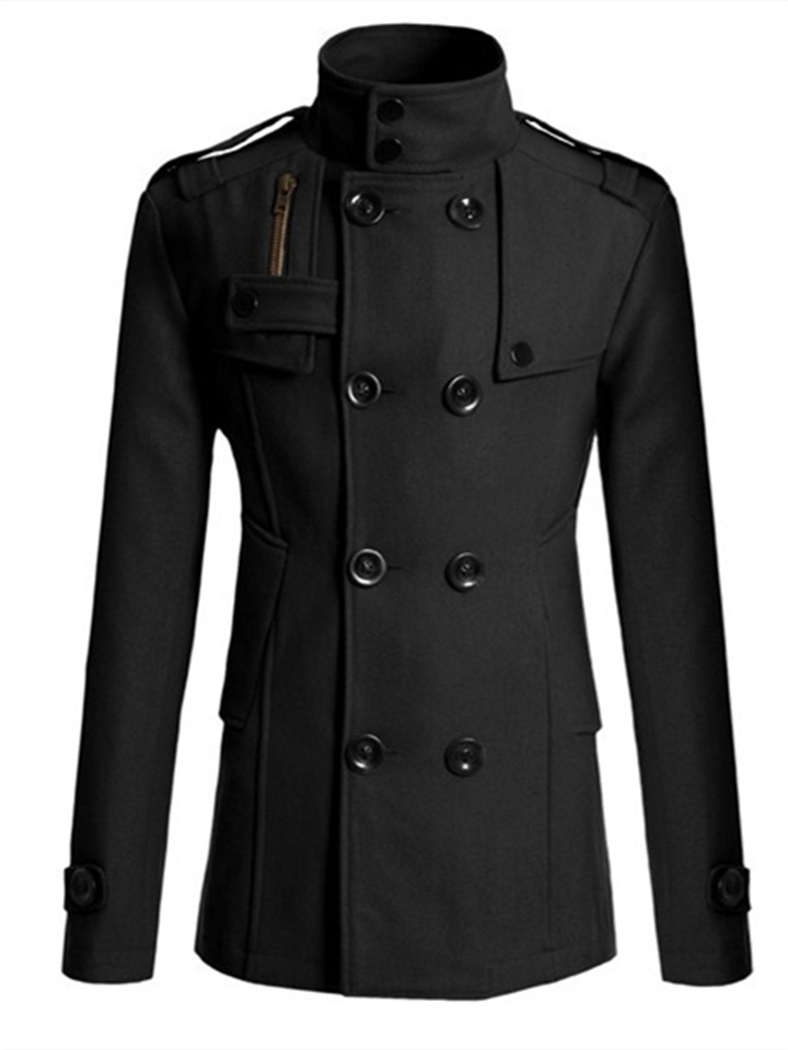 Men's Winter Coat Peacoat Wool Overcoat Double Breasted Business Casual Regular Slim Fit Warm Solid Colored Fall Long Sleeve Thick Classic Trench Coat Office Daily Work | 168DEAL