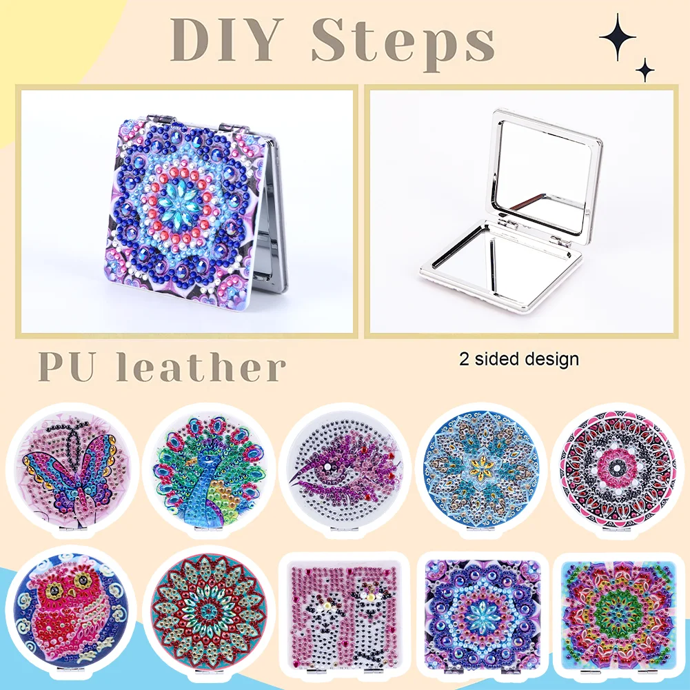 DIY Mandala Diamond Painting Makeup Compact Mirror Portable Folding Purse Mirror
