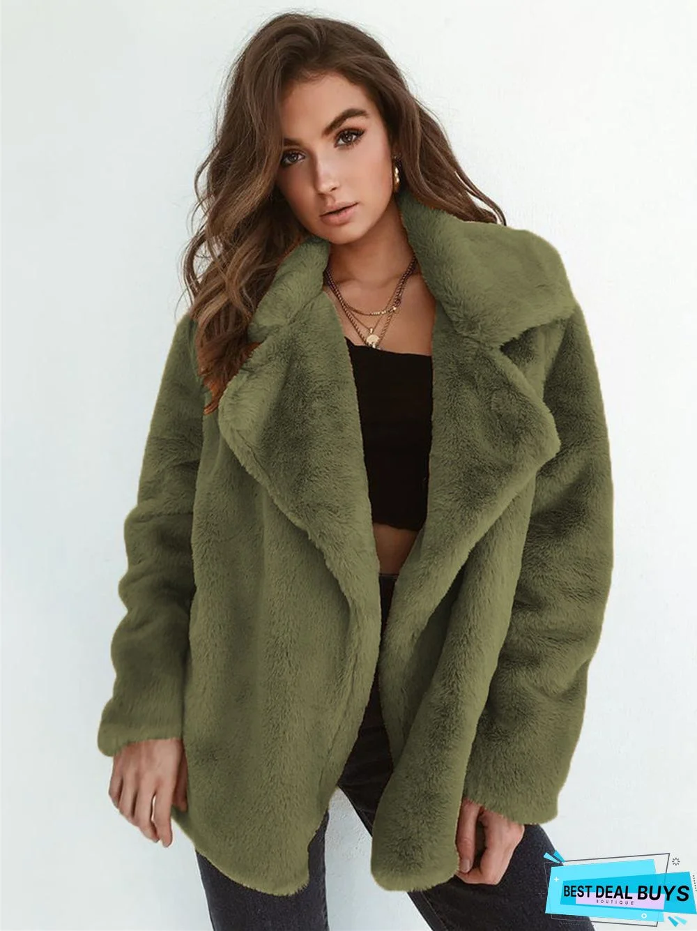Fashion Solid Color Sexy Plush Lapel Coat