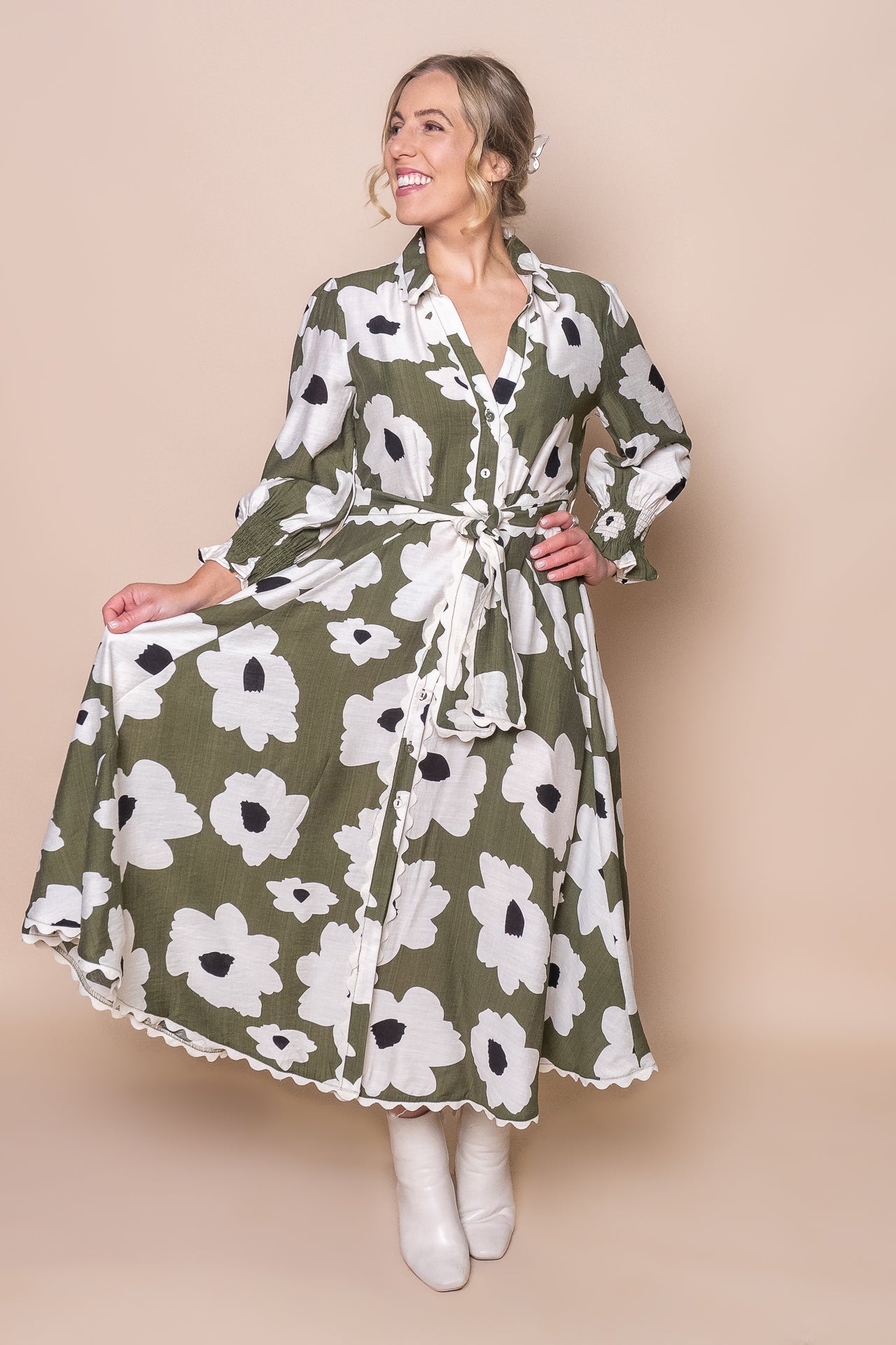 Phaedra Midi Dress in Olive