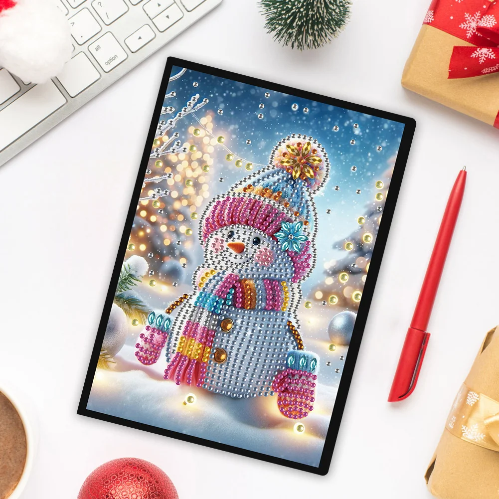 Snowman A5 Size Diamond Painting Notebook Set with 4Pcs Bookmark Holiday Gift