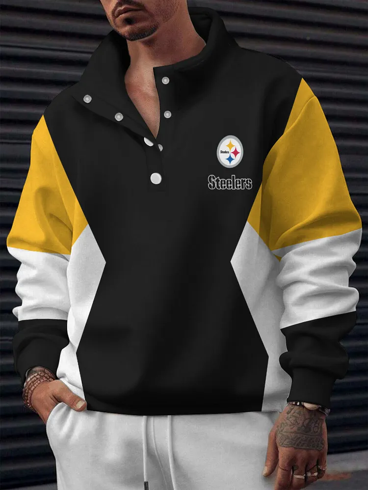 Pittsburgh Steelers 2025 New Design Casual Snap  Mockneck Pullover Sweatshirt