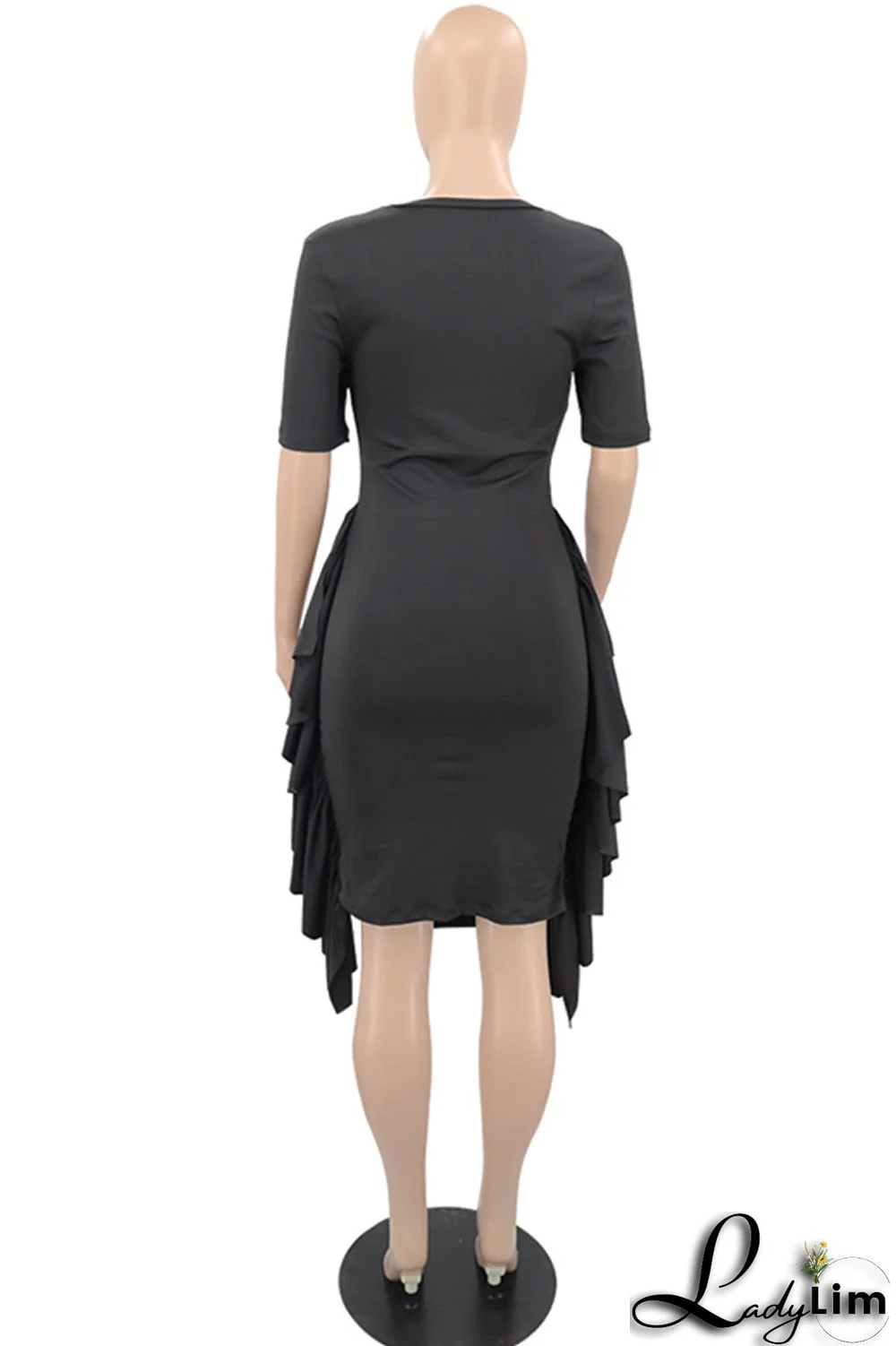 Pink Fashion Casual Solid Patchwork Fold O Neck Short Sleeve Dress