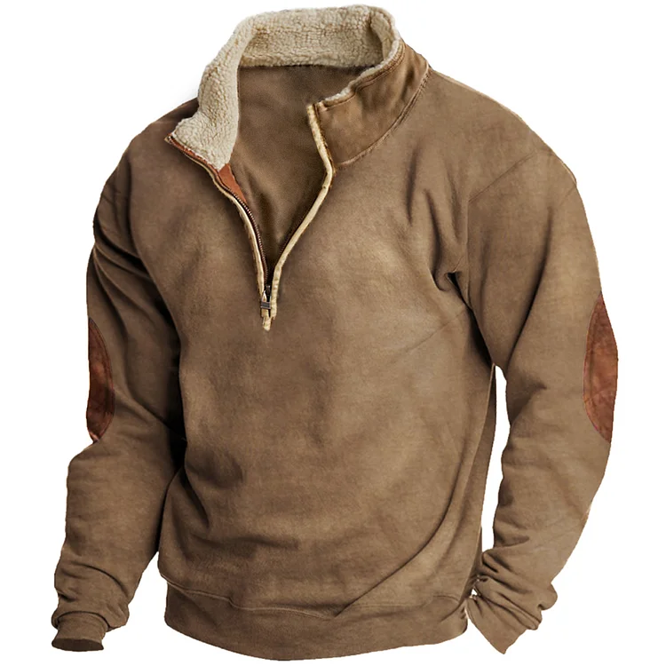 Men's Vintage Fleece Zipper Stand Collar Sweatshirt