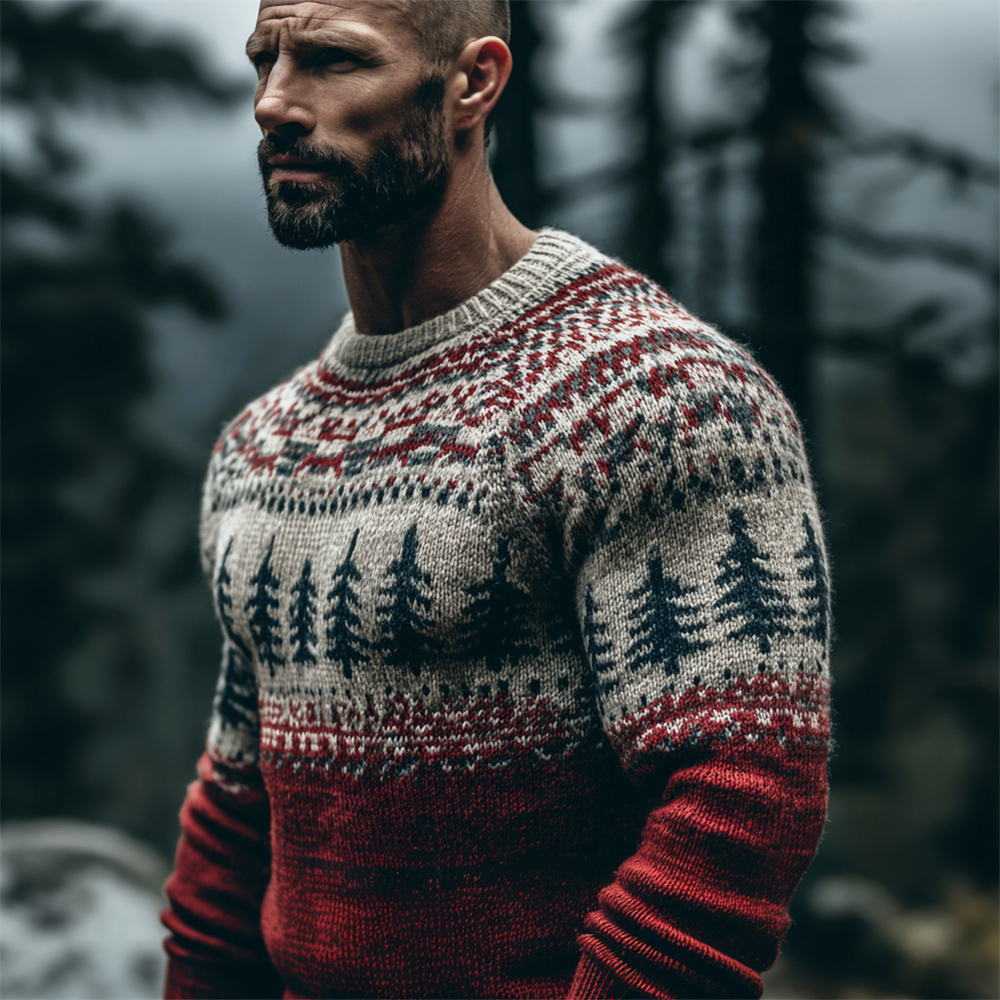 Retro Christmas Tree Design Men's Icelandic Sweater elevenforest