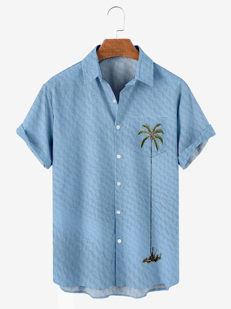 Men's Casual Coconut Print Seekers Wrinkle Free Short Sleeve Hawaiian Shirt