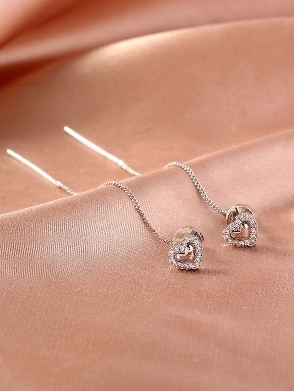 1 Pair Fairy Style Casual Heart Shape Solid Color Inlay Copper Zircon Drop Earrings