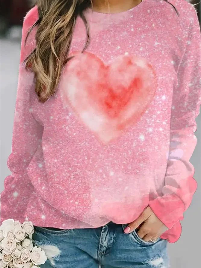 Women's Long Sleeve Scoop Neck Love Printed Graphic Tops