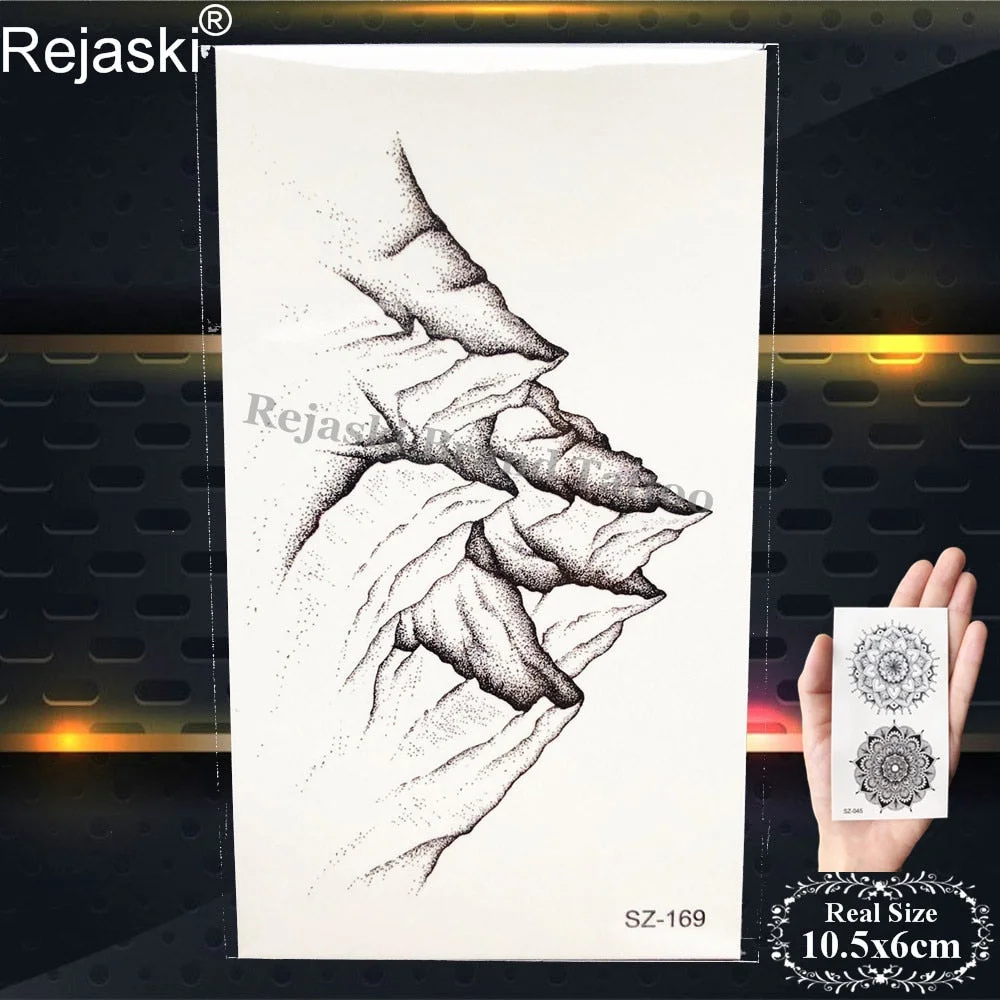 Rejaski Black Temporary Tattoo Stickers Women Iceberg Arm Geometry Waterproof Tatoos Men Mountain Fake Tattoo 3D Summer Style
