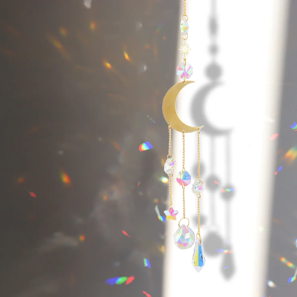 Hanging Crystal Light Catcher Metal Moon Sun Garden Wall Wind Chime (61)