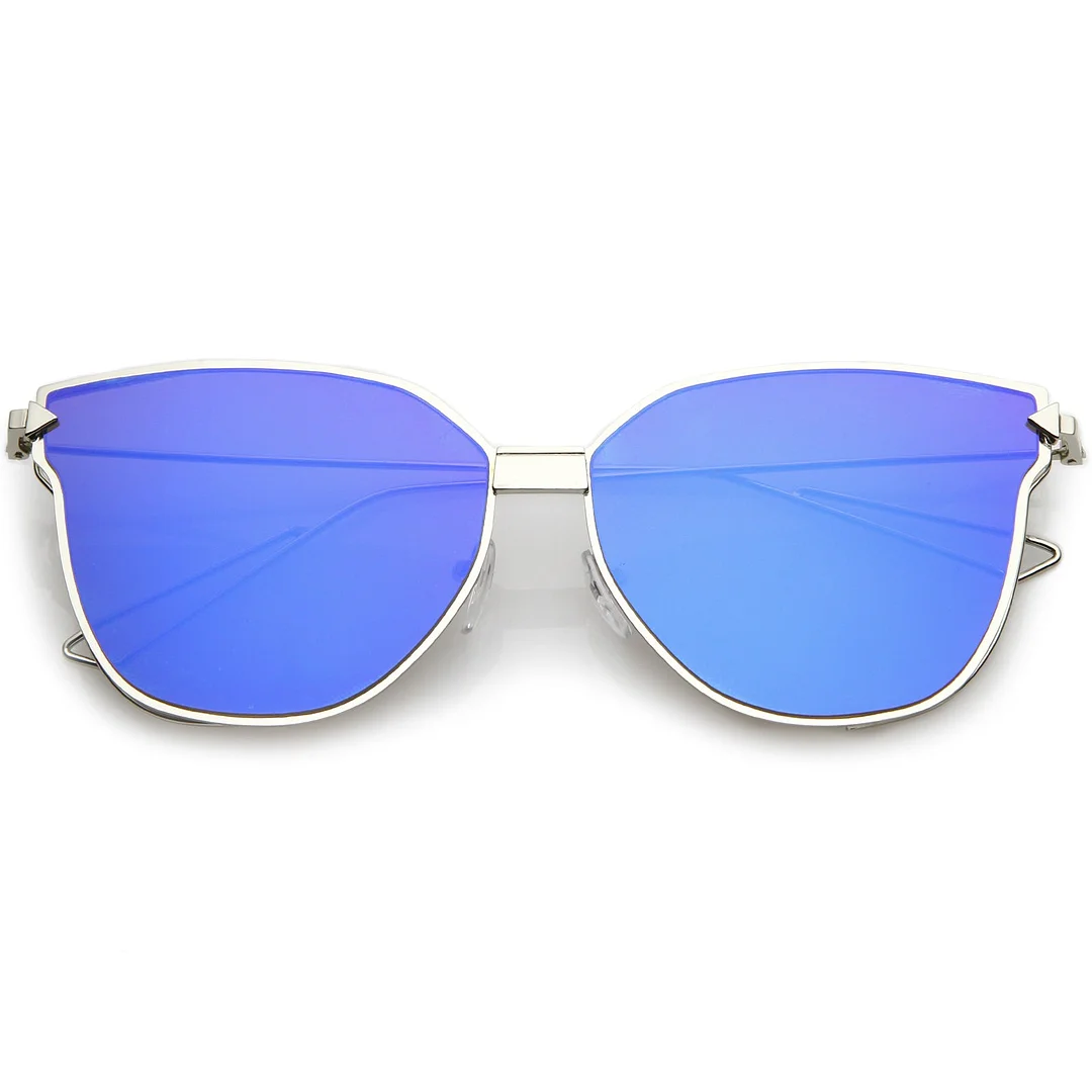 Oversize Cat Eye glasses With Mirrored Flat Lens And Wire Arms 59mm