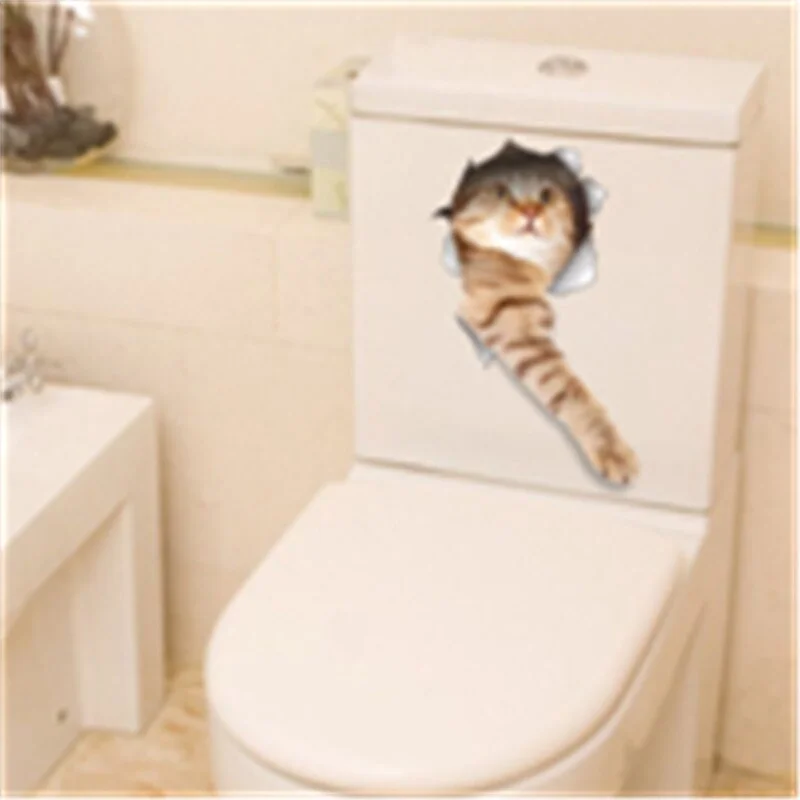Vivid 3D Hole View Cat Dog Wall Sticker Bathroom Toilet Decorative Decals Funny Animals Home Decor Poster Kicthen Pvc Mural Art