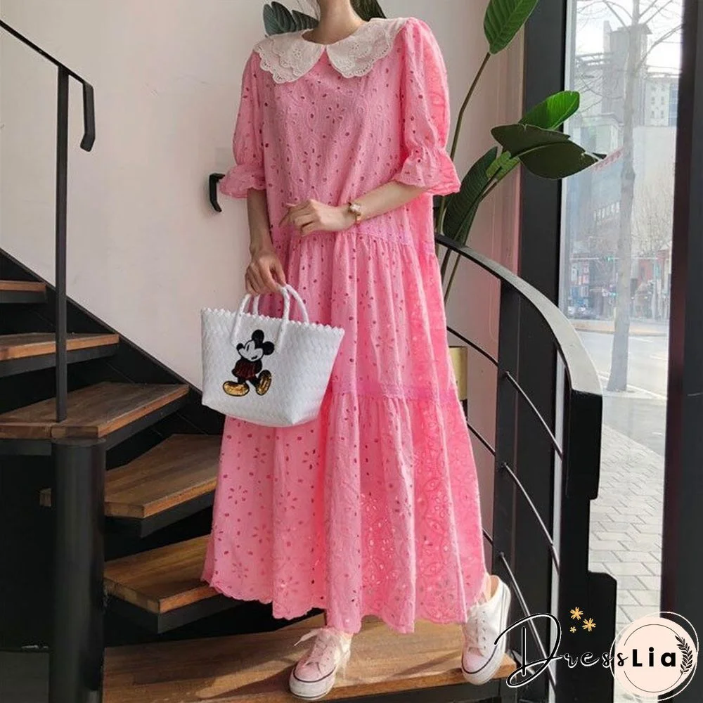 New Spring And Summer Empty Lace Loose Dress Women