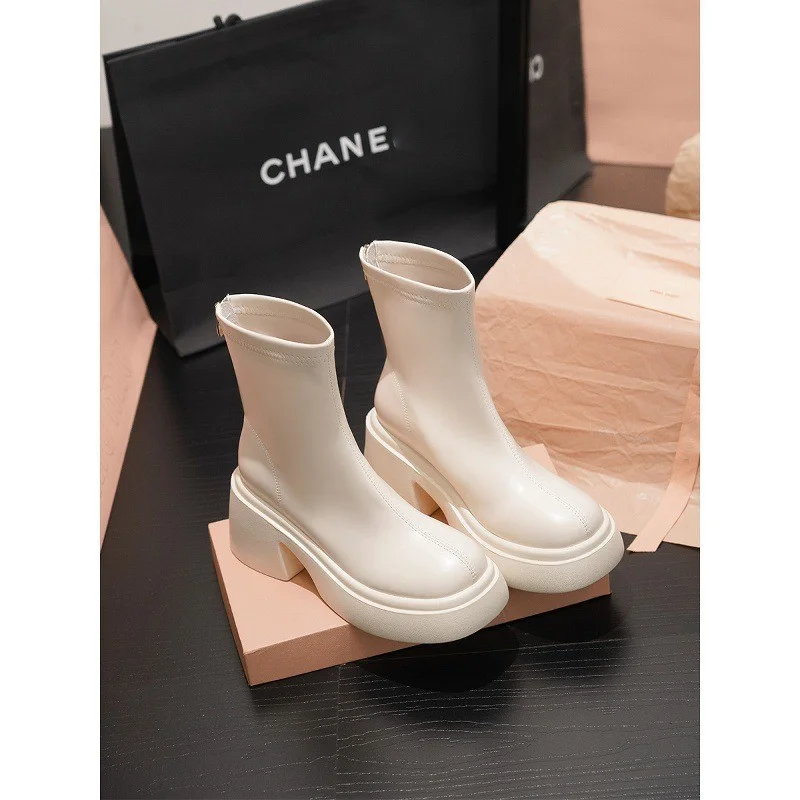 Breakj Breakj Short Boots Girl Pine Cake Thick Bottom Small Man Height Elastic Thin Boots Thin Boots