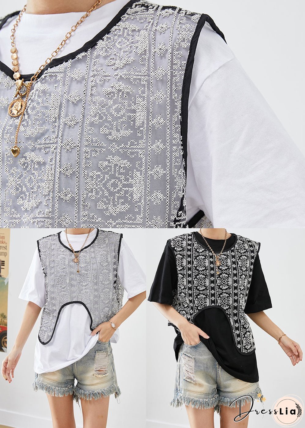 French White Embroideried Tulle Vest And Tank Two Pieces Set Summer