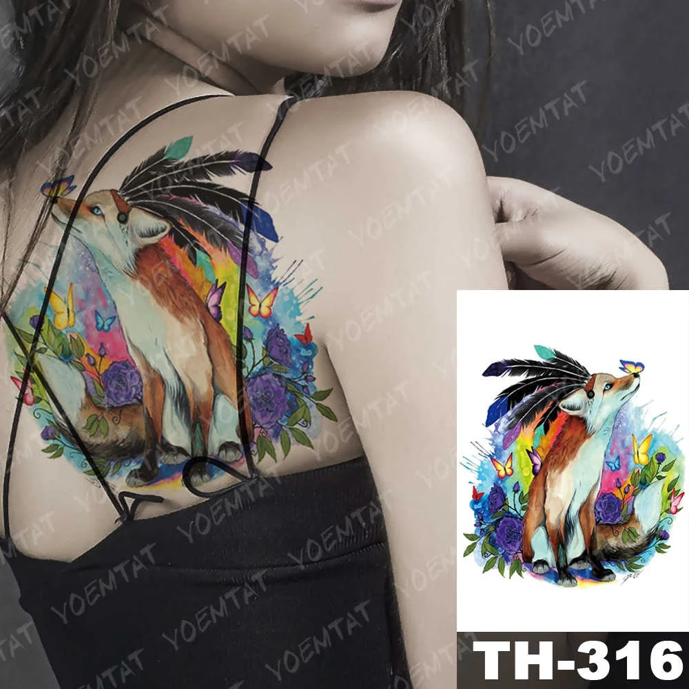 Sdrawing Geometric Rose Fox Wolf Waterproof Temporary Tattoo Sticker Swan Elk Animals Flash Tattoos Body Art Fake tatoo