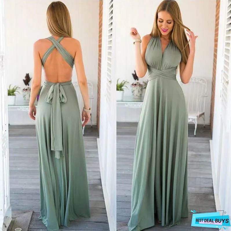 Cross-Border European and American Solid Color Various Wearing Methods Sexy Lace-up Red Dress Long Dress Bridesmaid Dress