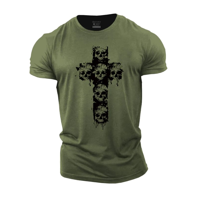 Cotton Skull Cross Men's Gym T-shirts tacday
