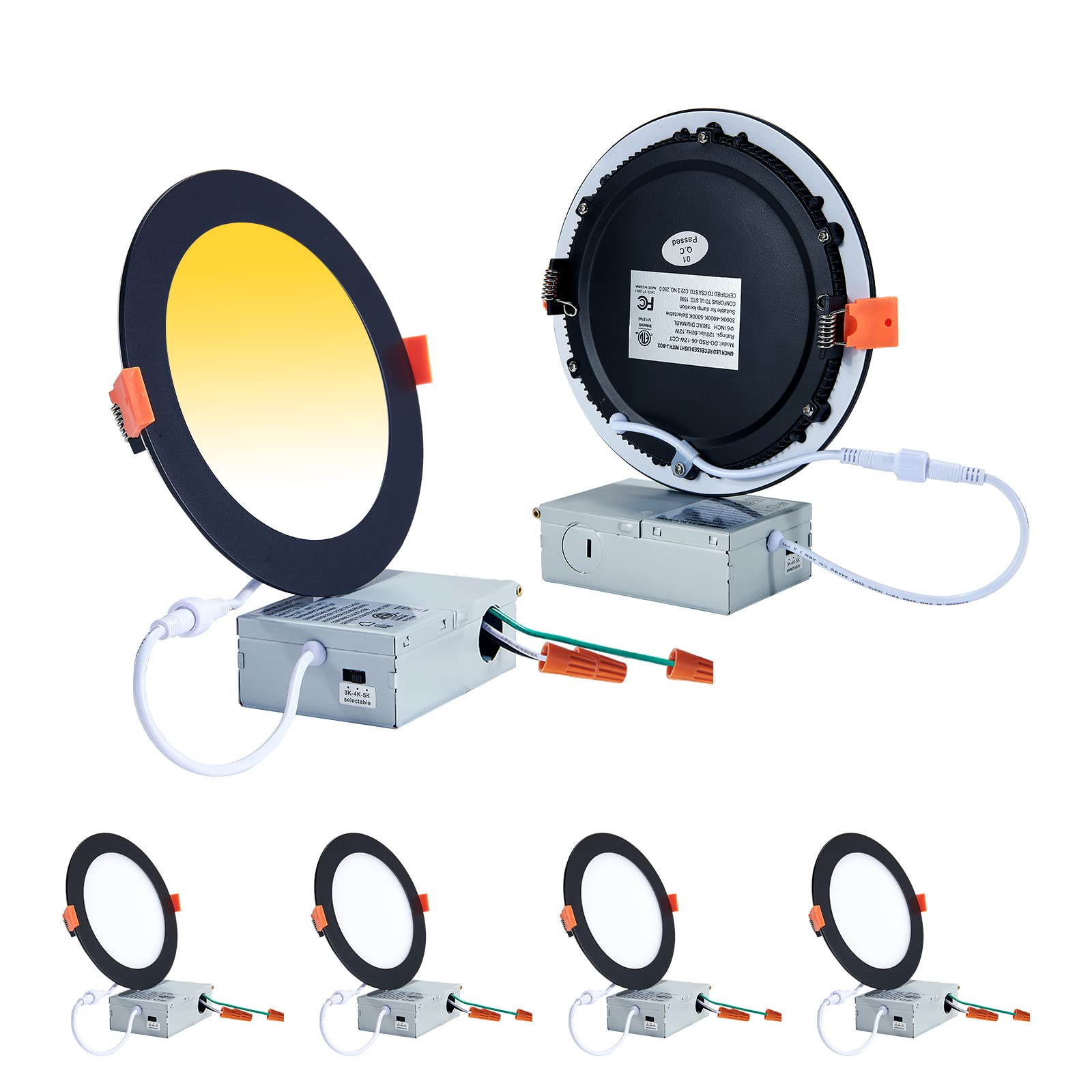 6 Pack Black Recessed Lights 6 Inch, Dimmable  