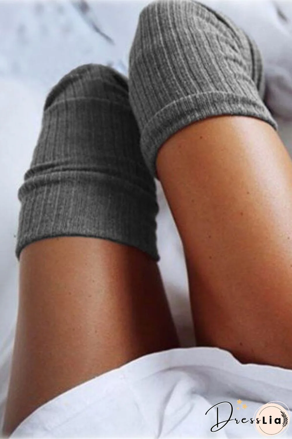 Casual Solid Knitted Thigh-High Socks